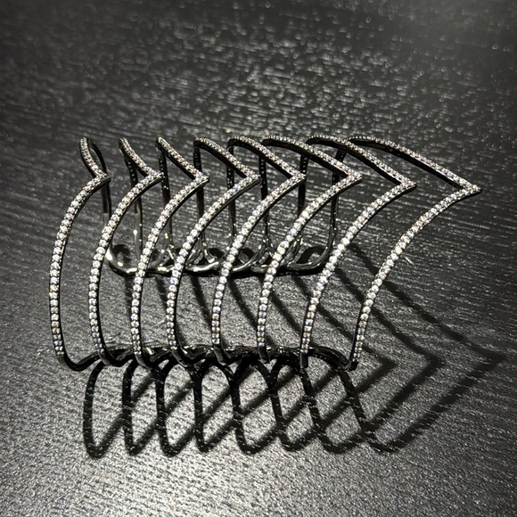 Verona Gunmetal Chevron Cuff Bracelet with Cubic Zirconia Stones - Picture 3 of 9